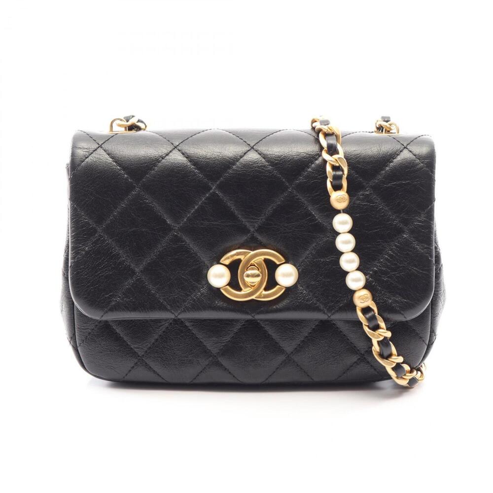 Chanel Matelass√© Shoulder Bag/Handbag, Leather, Women's, Black, AS3000